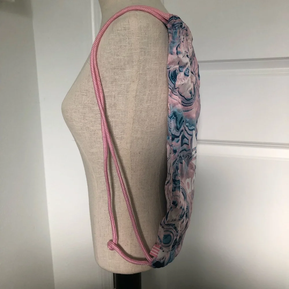 Adidas Pink and Blue Marble Nylon Drawstring Backpack with Pink Straps - Picture 2 of 5